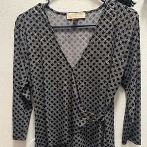 Michael Kors Black and White Geometric Wrap Top